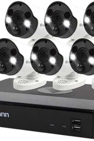 【日本正規代理店】Swann セキュリティカメラ 8チャンネル 4K (3840 x 2160 pixels) スポットライト機能 IP66仕様 屋外 屋内対応 IPカメラ NVRレコーダー 1台 UHD 2TB搭載 モーションセンサー 顔認証機能搭載 防犯カメラ 6個セット SWNVK-886806FB-JP