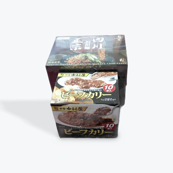 四川担々麺＆ビーフカレーセット, 担々麺145g×10個, カレー200g×10袋, 濃厚チリソース, 胡麻ペースト付き