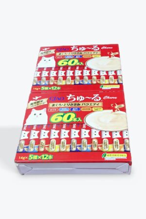 オリジナル2個セット chaoyiliu 猫用おやつ, マグロ・とりささみバラエティー, 14g×60本入り×2倍