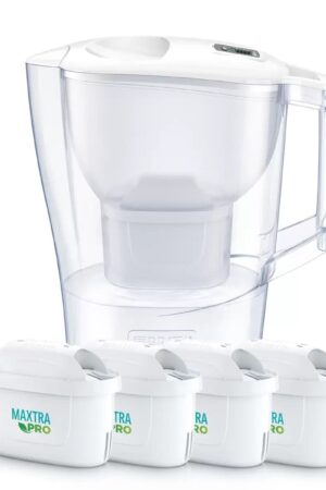 ブリタ ポット型 浄水器 アルーナ 容量2.4L カートリッジ4個付き ろ過水容量1.25L 液晶メモ (交換目安:1日5.3L で4週間) 型番:KBALCW4M すっきりとした味わい サイズ(mm) : 奥行100 横幅249 高さ260mm [並行輸入品]